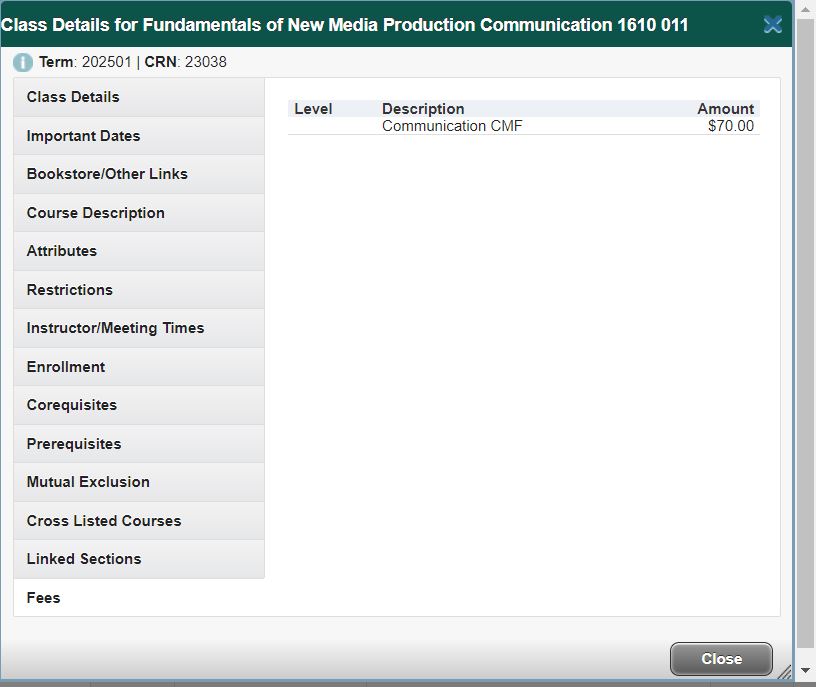 Class Details Fees tab
